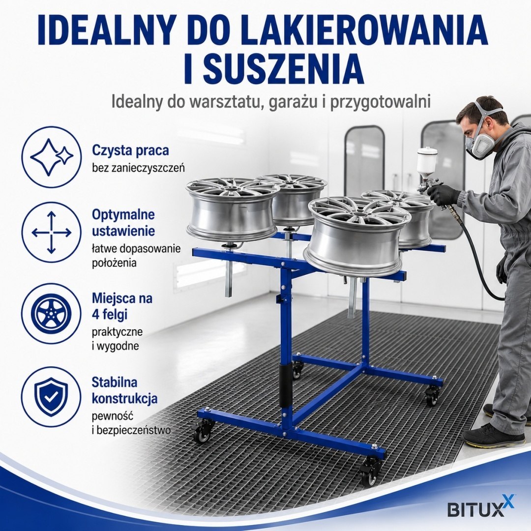 Lakovací Stojan Na Disky BITUXX Mobilní Na 4 Disky 100 kg Dílenský M20007